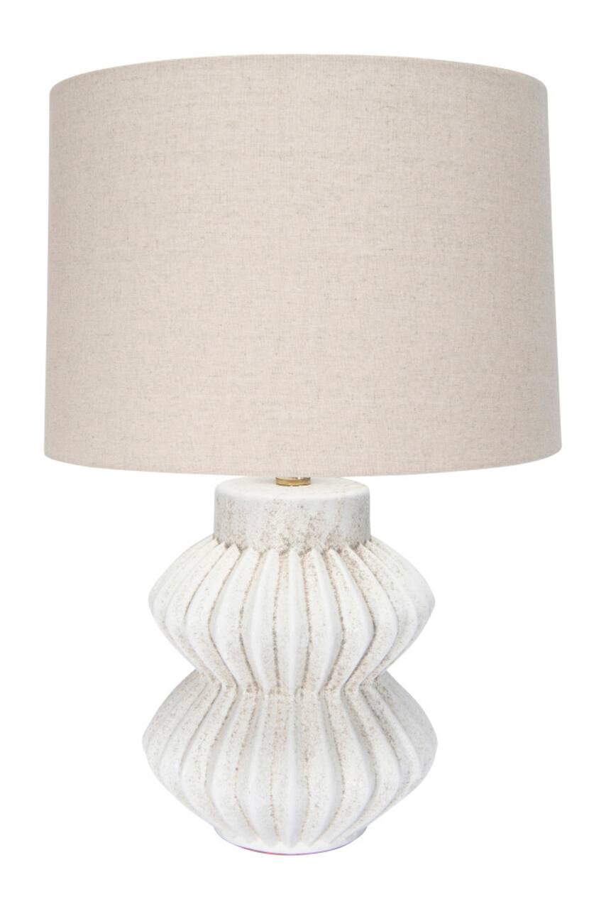 Hello Honey® 22" Distressed White Finish Fluted Terracotta Table Lamp with Linen Shade
